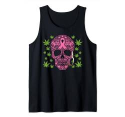 Pink Ribbon Sugar Skull Smoking Weed Cannabis Mexican Gift Tank Top von Weed Clothes Cannabis Marijuana 420 Pot-head Gifts