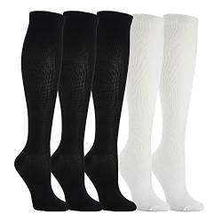 5 Paar Kompressionsstrümpfe Kniestrümpfe Stützstrümpfe Laufsocken für Damen & Herren, Sport, Laufen, Flug, Reisen, Schwangerschaft, Medizinische Kompressionssocken (3x Schwarz + 2x Weiß, l) von Weekend Peninsula