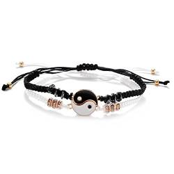 2 passende Yin Yang verstellbare Kordelarmband für Freundschaft Beziehung Freund Freundin beste Freundin Armbänder handgemachte geflochtene Armbänder für beste Freundin mit Geschenkkarte von Weekiss