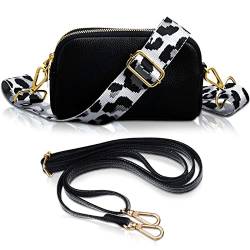 Damen Umhängetasche mit Leoparden Schultergurt PU Leder Handtaschen und Verstellbar Tragegurt Satchel Taschen Set für Frauen (Weiß Schwarz) von Weewooday