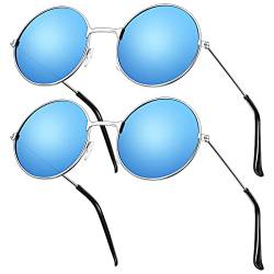 Weewooday 2 Paar Polarisierte Hippie Sonnenbrillen Hippie Brille Rund Trendige Reflektierend Gläser Blau Sonnenbrille Flippiger Kreis Brille für Damen und Herren Klassisch Vintage Retro Sonnenbrille von Weewooday