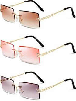 Weewooday 3 Paar Randlose Rechteck Rahmenlose Sonnenbrille (Grau, Tee und Rosa) von Weewooday