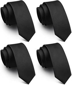 WeiShang Lot 4 Stück klassische Herren-Krawatte, schmale Breite 5,8 cm, einfarbige Krawatte, schwarz, Medium von WeiShang