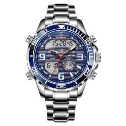 Weicam Herren-Armbanduhr, luxuriös, doppeltes Display, leuchtend, wasserdicht, analog, Quarz, digitale Armbanduhr, Paaruhren, Blau von Weicam