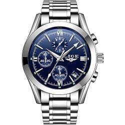 Weicam Herren-Armbanduhr, luxuriös, wasserdicht, rundes Zifferblatt, Stahlband, analog, Quarz-Armbanduhr, Blau von Weicam