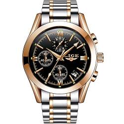 Weicam Herren-Armbanduhr, luxuriös, wasserdicht, rundes Zifferblatt, Stahlband, analog, Quarz-Armbanduhr, Schwarz von Weicam