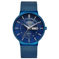 Weicam Mechanische Armbanduhr für Herren und Jungen, mit römischen Ziffern, Armband aus Netzstoff blau von Weicam