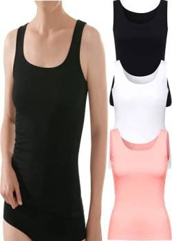 (3er-Pack) Damen Vorteilspack Achselhemden Tank Top Unterhemd aus Baumwolle und Elastan Sommer Shirts Top Shirt Oberteile Basic Mix Farben (3 Schw/Rosa/Weiß, M) von Weichers