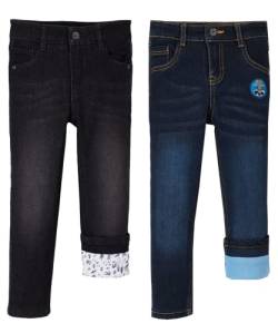 2er Pack Kinder Thermohosen Gr. 92-110 Jeanshose Kleinkinder Jeans 2-6 Jahre Mädchen Jungen Hose warm gefüttert Winterhose kuschelig (as3, Numeric, Numeric_104, Blau-Schwarz, Gerade) von Weichers