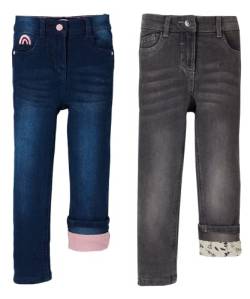 2er Pack Kinder Thermohosen Gr. 92-110 Jeanshose Kleinkinder Jeans 2-6 Jahre Mädchen Jungen Hose warm gefüttert Winterhose kuschelig (as3, Numeric, Numeric_92, Rainbow-Grey, Gerade) von Weichers