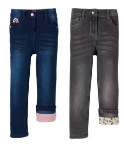 2er Pack Kinder Thermohosen Jeanshose Jeans Mädchen Jungen Hose warm gefüttert Winterhose kuschelig 92-158 (as3, Numeric, Numeric_104, Regular, Rainbow-Grey, 104, Gerade) von Weichers