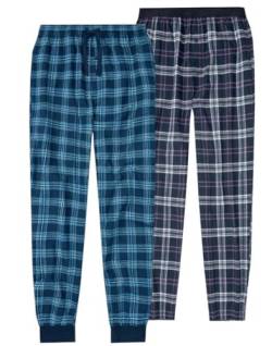 Herren 2er Pack Pyjamahose lang 2-teiliges Schlafanzughosen Set extra weich und warm S-XL Baumwolle karierte Hosen für Männer (K1, M) von Weichers