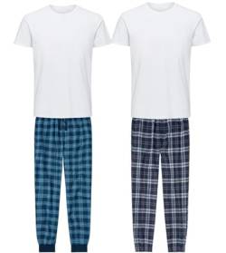 Herren 2er & 4er Pack Pyjamahose lang 2-teiliges Schlafanzughosen T-Shirt Set extra weich und warm S-XL Baumwolle Karierte Hosen für Männer (HH1, M) von Weichers