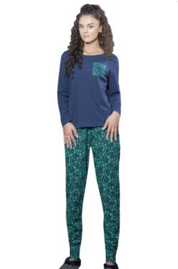 Weichers Damen Pyjama Schlafanzug-Set lang Schlafanzug Baumwolle Langarm Set Nachtwäsche Zweiteiliger Pyjama Anzug (L, Blau) von Weichers