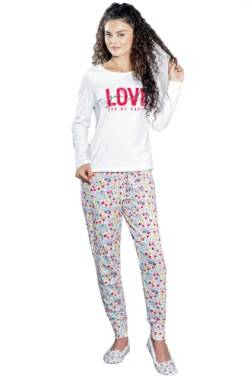 Weichers Damen Pyjama Schlafanzug-Set lang Schlafanzug Baumwolle Langarm Set Nachtwäsche Zweiteiliger Pyjama Anzug (L, Love Grau) von Weichers
