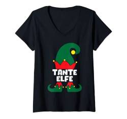 Damen Tante Elfe Weihnachtsoutfit Partnerlook Elfen Weihnachten T-Shirt mit V-Ausschnitt von Weihnachten Elfen Familie Kostüm Familienoutfit