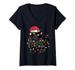 Damen Katzen Weihnachten Katzenliebhaber Meow Christmas T-Shirt mit V-Ausschnitt von Weihnachts-Shirts T-Shirts von MK