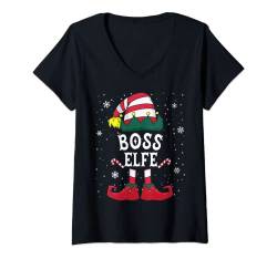 Damen Boss Elfe Tshirt Weihnachten Outfit Familie Elf Christmas T-Shirt mit V-Ausschnitt von Weihnachtsshirt Elf Familien Outfit Partnerlook