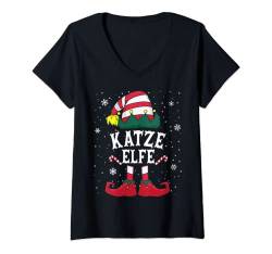 Damen Katze Elfe Tshirt Weihnachten Outfit Familie Elf Christmas T-Shirt mit V-Ausschnitt von Weihnachtsshirt Elf Familien Outfit Partnerlook