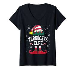 Damen Verrückte Elf Tshirt Weihnachten Familie Elf Christmas T-Shirt mit V-Ausschnitt von Weihnachtsshirt Elf Familien Outfit Partnerlook