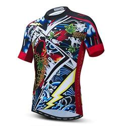 Radtrikot Herren Sommer Kurzarm Bike Jersey MTB Shirt Biking Tops, Blau / Rot, Groß von WeimoMonkey