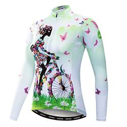 Damen Radtrikot Langarm Fahrradjacke Biking Shirt Fahrradbekleidung, Grün , Mittel von Weimostar