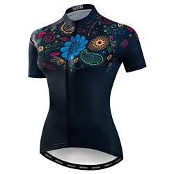 Mountainbike-Jersey-Shirts der Radfahren Jersey-Frauen Kurze Hülse Straße Fahrrad-Kleidung Pro-Team MTB übersteigt Sommer-Kleidung Blume schwarz Größe S von Weimostar