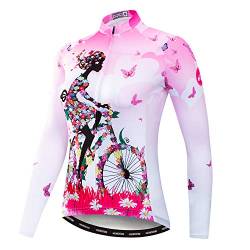 Radfahren Langarm Jersey Frauen Mountainbike Jersey Shirts Lange Rennrad Kleidung MTB Tops Sportbekleidung Fahrrad Rosa Größe XL von Weimostar