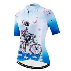 Weimostar Fahrradtrikot Damen-Fahrradoberteile Atmungsaktives Hemd Bergbekleidung Fahrradoberteil MTB Road Jersey Kurzarm Sommerradtrikotrennen Blau XL von Weimostar