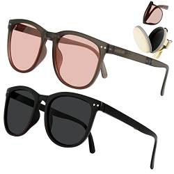 Weinsamkeit 2 PCS Polarisierte faltbare Sonnenbrille, Trendy faltbare Sonnenbrille, Faltbrille Polarisiert Faltbare Sonnenbrille für Herren Damen UV400 Schutz Vintage Sonnenbrille mit brillenetui (A) von Weinsamkeit