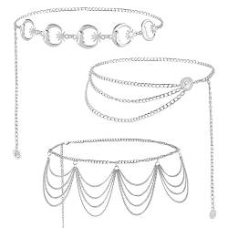 Weinsamkeit 3 Stück Kettengürtel für Frauen, Multilayer Alloy Waist Chain Body Chain for Women Waist Belt Pendant Belly Chain Adjustable Body Chain for Jeans Dresses (A) von Weinsamkeit