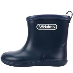 Gummistiefel Kinder für Jungen Mädchen Wasserdichte Rutschfeste Weiche PVC Regenstiefel Kleinkind, Herstellergröße 17, EU-Größe 25/26, Dunkelblau von Weishuo