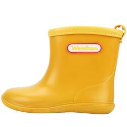 Gummistiefel Kinder für Jungen Mädchen Wasserdichte Rutschfeste Weiche PVC Regenstiefel Kleinkind, Herstellergröße 18, EU-Größe 27, Gelb von Weishuo