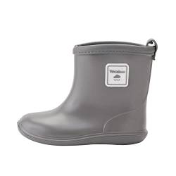 Weishuo Gummistiefel Kinder Wasserdichte Stiefel Regenschuhe für Kleinkinder Jungen Mädchen 1-8 Jahre, Herstellergröße 21, EU-Größe 31, Grau von Weishuo