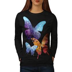 Wellcoda Bunt Schmetterling Frau Langarm T-Shirt Kunst  Lässiges Design von Wellcoda