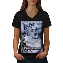 Wellcoda Marilyn Monroe Gesicht Frau V-Ausschnitt T-Shirt Wahrzeichen Grafikdesign-T-Stück von Wellcoda