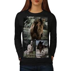 Wellcoda Pferd Mustang Wild Tier Frau Langarm T-Shirt Tier Lässiges Design von Wellcoda