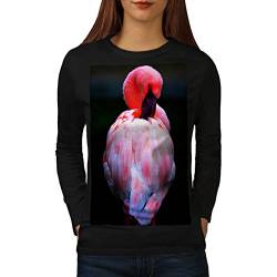 Wellcoda Rosa Flamingo Feder Frau Langarm T-Shirt Vogel Lässiges Design von Wellcoda