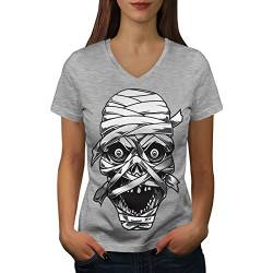 Wellcoda Schrecken Mumie Augen Frau V-Ausschnitt T-Shirt Ägypten Grafikdesign-T-Stück von Wellcoda