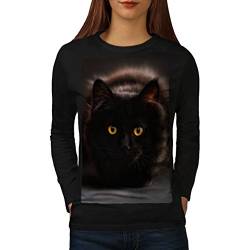 Wellcoda Schwarz Muschi Katze Frau Langarm T-Shirt Flauschige  Lässiges Design von Wellcoda