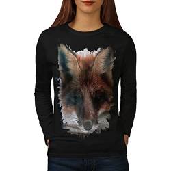 Wellcoda Wild Fuchs Gesicht Niedlich Tier Frau Langarm T-Shirt rot Lässiges Design von Wellcoda