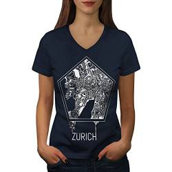 Wellcoda Zürich Stadt Karte Mode Frau V-Ausschnitt T-Shirt Stadt, Dorf Grafikdesign-T-Stück von Wellcoda