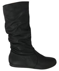 Wells Collection Damen-Stiefel, weich, flach, niedriger Absatz unter kniehohen Kniestrümpfen, Schwarz (Black Pu), 39 EU von Wells Collection