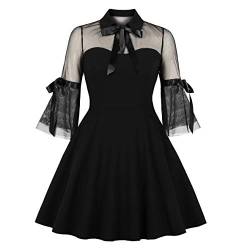 Wellwits Cocktailkleid für Damen mit Keyhole, langen Armen, Netz, knielang, Glockenrock, Schwarz 1/2 Ärmel, 40-42 von Wellwits