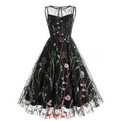 Wellwits Damen Blüte Sticken Gaze Überlagerung Retrolook Förmlich Abendkleid XL von Wellwits