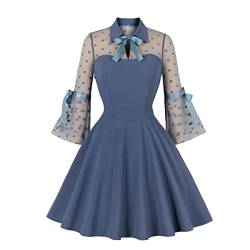 Wellwits Damen Cocktailkleid Vintage mit Loch Trompete Ärmel aus Tüll, Vintage Grau Blau, X-Large von Wellwits