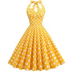 Wellwits Damen Halfter Polka Dots Pin Up 1950er Vintage Kleid, Schnürschuh, Gelb, 36 von Wellwits