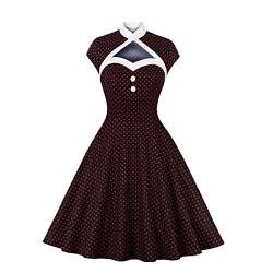Wellwits Damen High Neck Cutout Front Polka Dots 1950er Vintage Formal Kleid, Rote Punkte in Schwarz, 38 von Wellwits