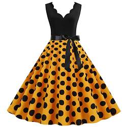 Wellwits Damen Jakobsmuschel Polka Punkte Urlaub 1950er Retro Kleid Gelb S von Wellwits