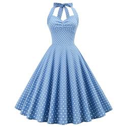 Wellwits Damen Neckholder Polka Dots Pin Up 1950er Jahre Vintage Kleid, Schnürer hellblau, 38 von Wellwits